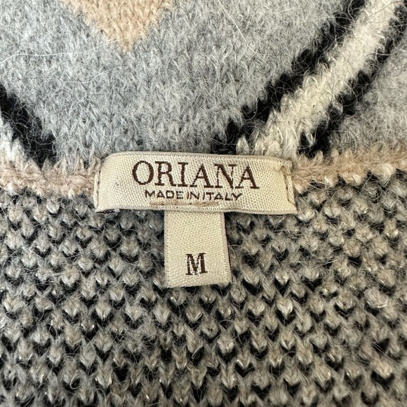 NWOT ORIANA Wool Blend Knit Sweater Coat Multi Geometric Print ITALY MADE - Picture 10 of 12